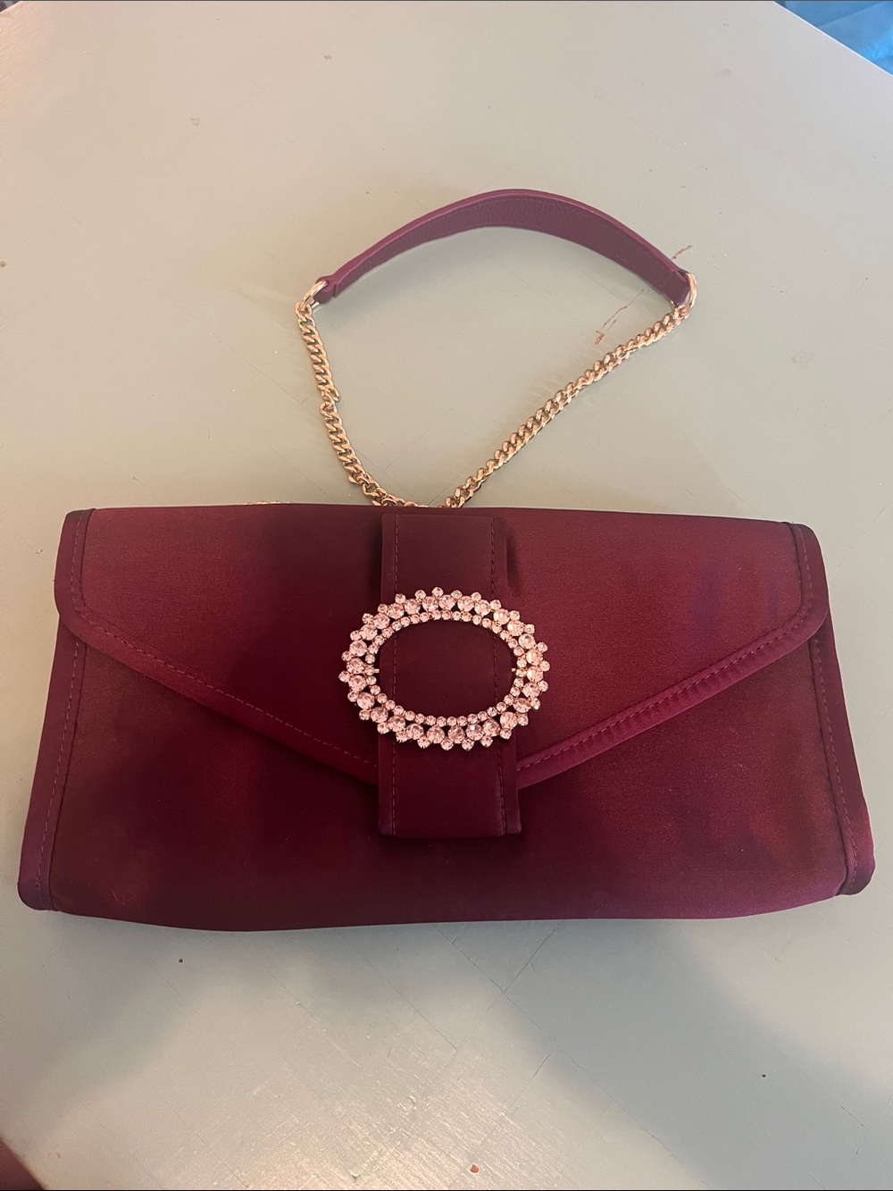 Lilly Pulitzer Burgundy Satin Clutch with Crystal Oval Accent